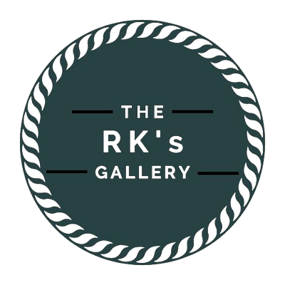 RK's Gallery LOGO badge design badge logo canva canva template gallary logo gallery illustration illustration art logo minimalist minimalist logo rk rk gallery typography white text