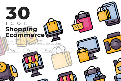 Shopping and ecommerce icon set come with colorline style business card colorline creative delivery truck ecommerce giftbox icon icon design modern online shop pay payment professional sale shopping shopping bag shopping basket shopping cart simple