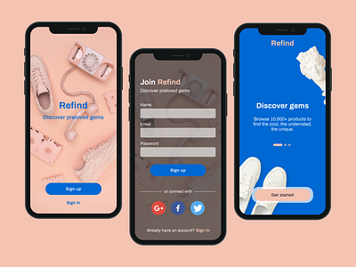 Refind - UI Design Concept app design bright figma login onboarding online signup thrift thrift store ui ui design ux ux design