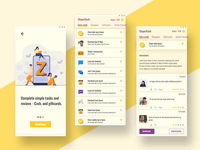 Cash and free Gifts app - UI/UX app design coupons dailyui dobe xd figma finance gifts mobile app mockup money app morphism purple sketch ui ux wallet ui yellow