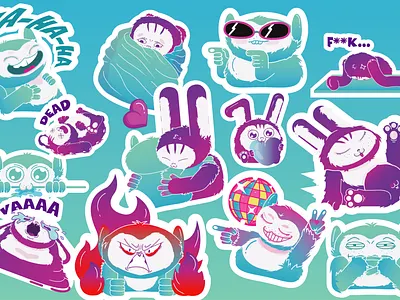 Bon-Bon and Cosmo sticker pack adobe art cartoon cartoon illustration characters design flat illustration procreate stickers vector