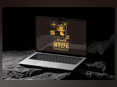 House of Bao Creative Logo Design black background bold typography brand design brand identity branding color match creative creative design design house of bao laptop logo logo design logo mark logotype symbol typography typography design visual identity yellow and black