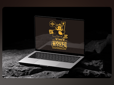 House of Bao Creative Logo Design black background bold typography brand design brand identity branding color match creative creative design design house of bao laptop logo logo design logo mark logotype symbol typography typography design visual identity yellow and black