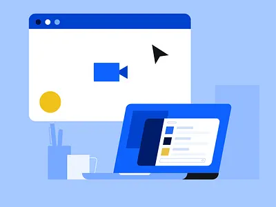 video chat blues chatting coffee cup computer design desk illustration laptop scene slack video chat webex wfh working zoom