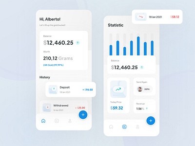 Gold Wallet App blue clean design designs e wallet gold interface ios minimal mobile simple statistics ui ui ux ui design uiux ux ux design wallet walletapp