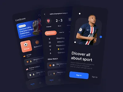 Live Score Mobile App Exploration card cup football football app highlight home screen league live score match match detail mobile mobile app mobile app design mobile design mobile ui mobile ui ux soccer soccer app splash screen ui design