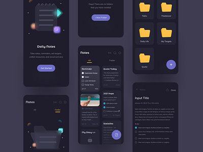 📝 Notes App - Dark Mode app clean daily ui dark dark mode dark theme figma folder mobile note notes notes app reminder ui uidesign ux