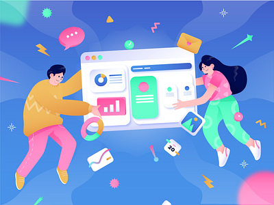 Exploration Illustration - Upgrade Your Website build character character design characterdesign chat design email flat design flat illustration gradient header illustration illustration art illustration design landingpage ui vector website