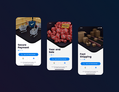 E-Commerce Onboarding 3d app design ecommerce mobile ui onboarding ui uidesign