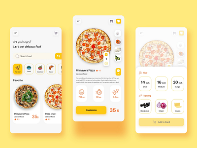 Food App - UI Design 033 adobe illustrator adobe xd customize product daily ui daily ui 033 daily ui challenge daily ui challenge 033 food food app order app pizza restoration app ui ui design ux ux design