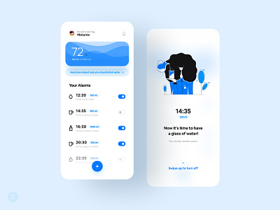 💧 Water Intake App alarm alarm app app application blue blue black blue design concept drink floating button intake light mobile toggle toggle switch ui ux water water intake wave