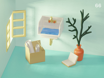 Sink | Everyday object 3d composition golden illustration interior design light shadow
