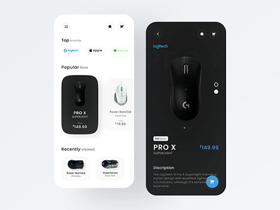 Gaming Mouse Shop App app app design design designer dribble shot gaming gaming mouse logitech minimal mobile mouse popular design product razer store trend ui ux