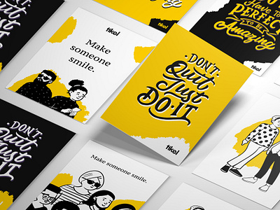 Branded postcards app application brand brand design branding branding and identity characters illustration illustrations lettering logo monochrome postcard smile stationery yellow