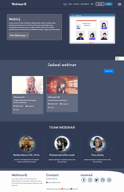 Tampilan dark webinarq design ilmu komputer kendari universitas halu oleo web design webinar yii2