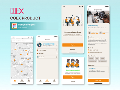 Cowoking Space share mobile app ui ux