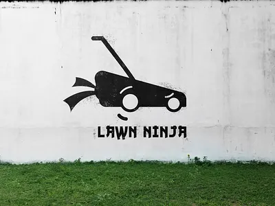 LAWN NINJA branding design lawncare lawnmower logo ninja stencil vector