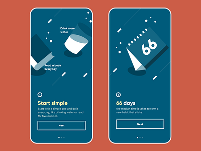 66days - onboarding branding color habit howitworks illustration mobile onboarding routine simple