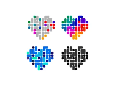 Heart + data for biomedical research technology logo design analysis biology biomedical blocks connections data dna gene expressions heart icon innovation logo logo design logomark medical research rna robust data tech technology
