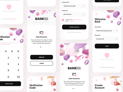 Banker- Bank App - Full Presentation 3d 3dmax adobexd app appdesign appui bankapp banking clean creditcard finance login new popular signup trending ui uidesign uiux uiuxdesign