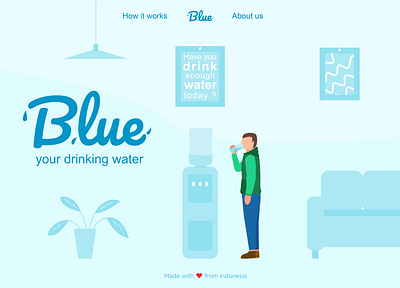 Hero Page Blue Web drinking drinking water gallon hero banner illustration one page ui ui ux ui design vector vector illustration web design