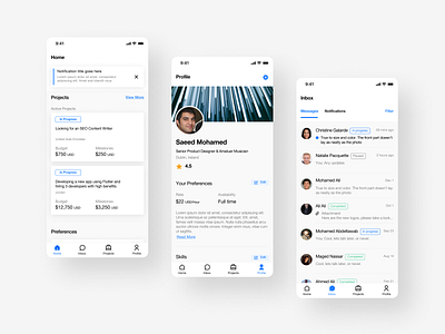 Freelancer App freelancer home inbox messages profile
