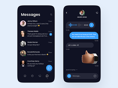 Messanger chat UI - Dark chat chat ui clean dark design minimal minimalistic mobile app mobile ui mobile ui design mobile uiux ui ux