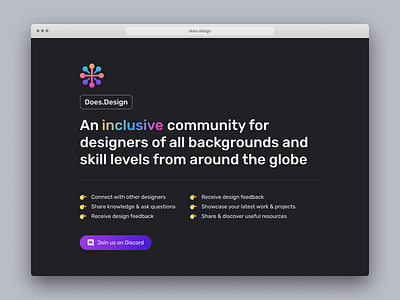 Does.Design clean community discord inclusive minimal ui uidesign uiux ux ux design website