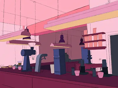 coffee shop series pt1 art artwork coffeeshop design digitalart illustraion illustration illustration art pink procreate