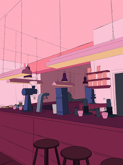coffee shop series pt1 art artwork coffeeshop design digitalart illustraion illustration illustration art pink procreate