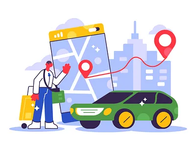 Taxi service applicaiton application business business people car character design flat illustration man mobile people phone rent rental service sharing taxi uber vector