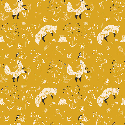 Foxes animal berry bird flat hamster illustration leaf magpie nature pattern scandic stump twig vector wild yellow