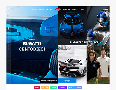 Bugatti Website Redesign blog brand identity branding bugatti design flat magazine minimal sketch super car ui ux web website