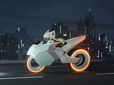 Highway star: lowpoly bikergirl 3d bike cyber cyberpunk game game asset illustration low poly lowpoly model moto motorcycle scifi