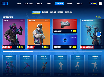 Fortnite Item Shop Design design esports fortnite gaming ui ux