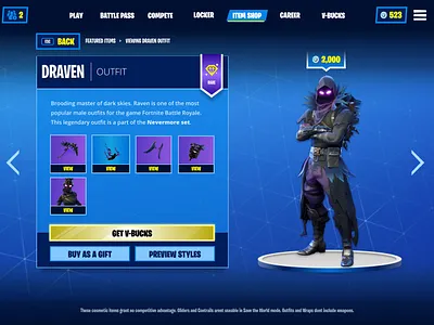 Fortnite Item Shop - Viewing Item esports fortnite gaming ui ux