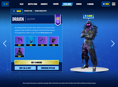 Fortnite Item Shop - Viewing Item esports fortnite gaming ui ux