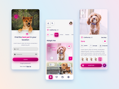 Pet Adoption App Concept #1 2021 animals app clean colors concept design dogs figma gradient minimal pet adoption pet care pets petshop product design ui ux