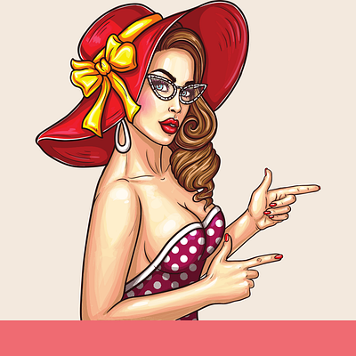 Red hat popart girl design flatdesign flatposter illustration vector