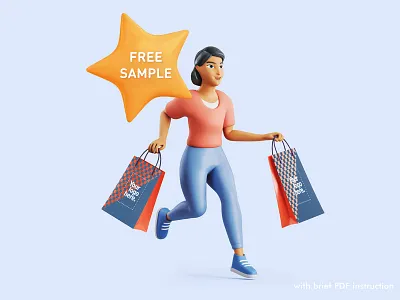 Free sample! 3d character 3d illustration cartoon character character design free free sample mockup shopping template