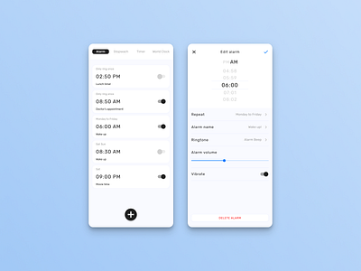 Minimalistic Alarm App Design alarm alarmapp beginner blackandwhite blackdesign cleanui daily ui dailyui design minimal minimalism minimalistic mobile rebound simple design simpleui uiux ux uxdesign