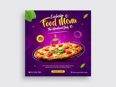 Food social media promotion and Instagram post design template banner menu