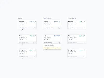Indicate Changes & Sync Content app cms content dropdown headless cms inter stages status sync widget
