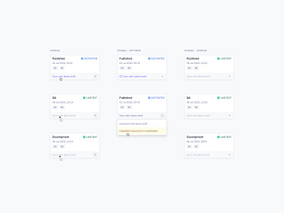 Indicate Changes & Sync Content app cms content dropdown headless cms inter stages status sync widget