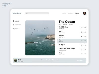 Music player. Daily UI: 009 009 dailyui dailyui009 dailyuichallenge design minimal music music app music player ocean life ui uidesign uiux