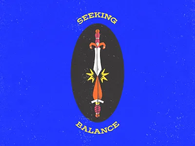 Seeking Balance badge design balance dagger flat grain grain texture hand drawn illustration shading sword swords typogaphy