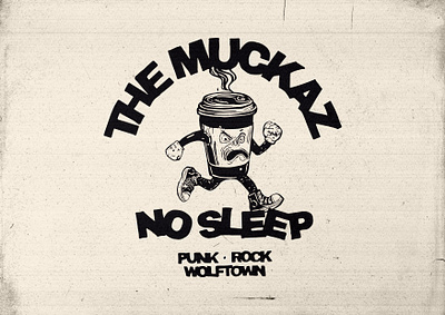 THE MUCKAZ NO SLEEP badge bold branding coffee design graphic design hand drawn identity illustration logo logo design music nofx punk punk rock ramones rock typography ui