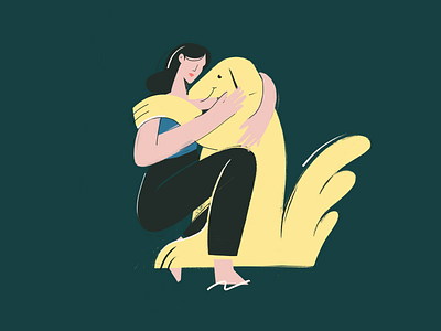 Friends dog friends friendship girl happy illustraion women