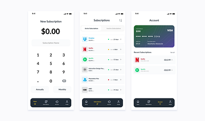 Subscription Manager App cards ui subscriptions