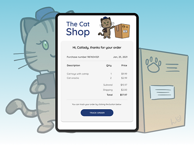 Daily UI 017 cartoon illustration cats cute illustration daily ui 17 dailyui dailyui 17 dailyui017 dailyuichallenge design email receipt figma ui inspiration uidesign uiinspiration uiinspirations uiux